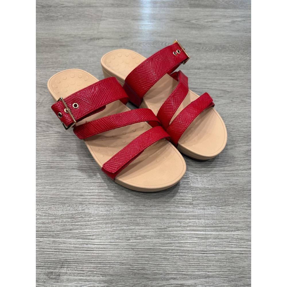 Vionic Pacific Rio Red Lizard Wedge Sandal Slip On Orthotic Comfort 11 NWOB